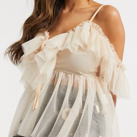 ASOS ruffle Tulle lace top - Picture 1 of 3